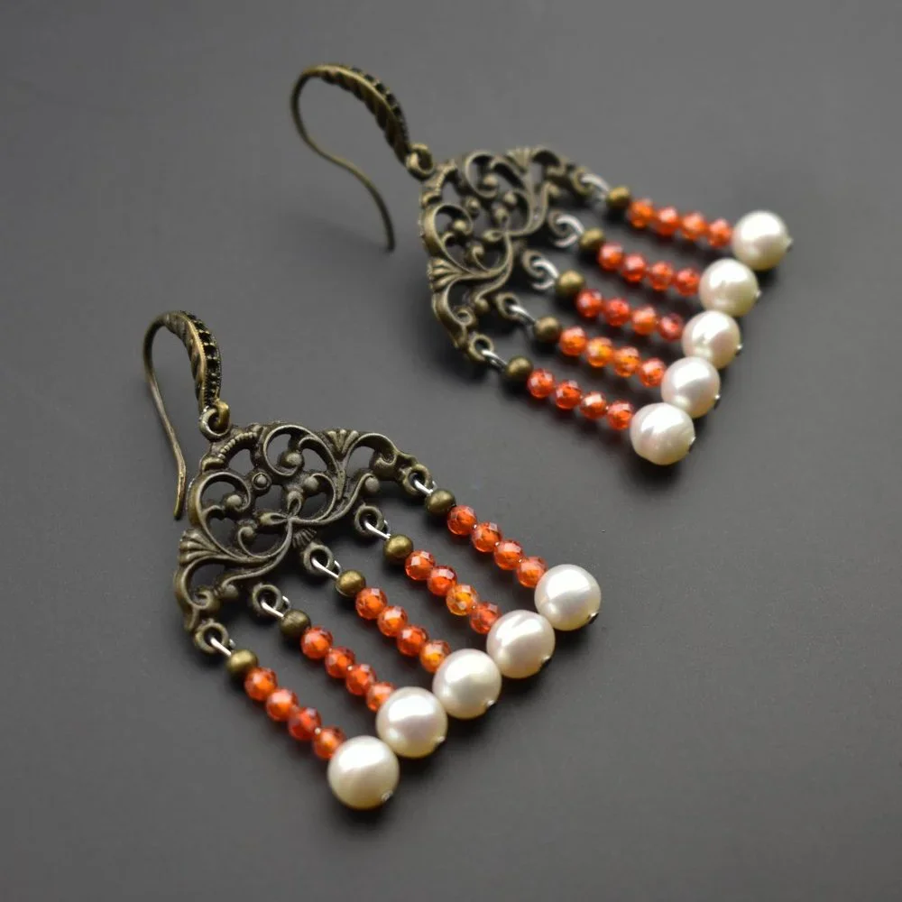 Carnelian earrings dangle, large colorful earrings boho